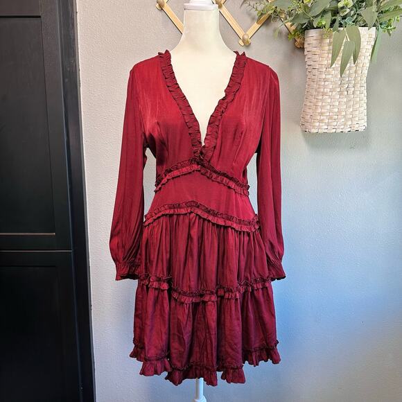Vestique Womens Large Merlot Sweet & Stunning Babydoll Mini Dress Ruffle Layered - Picture 2 of 9